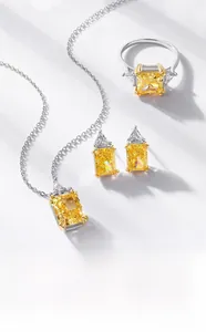 Detail view of S925 silver jewelry set featuring yellow ice-cut radiant high carbon diamonds