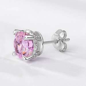 Orecchini a perno con diamante rosa 9.5ct in argento S925 con taglio a ghiaccio