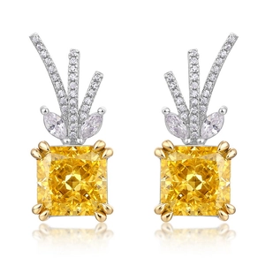 Sparkling S925 silver deer antler earrings with yellow ice flower cut carbon diamonds