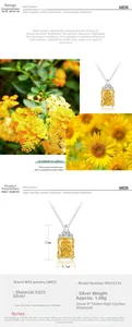 Macro shot of 8x10mm radiant cut yellow stone pendant on S925 silver chain necklace