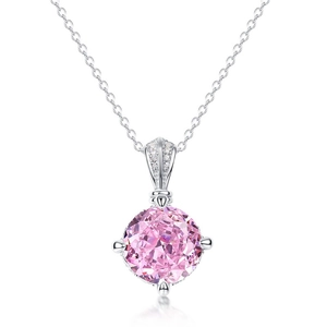 Elegant S925 sterling silver lotus necklace with ice-cut pink carbon diamond pendant