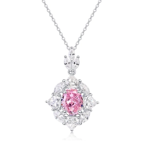 Elegante Halskette aus S925 Sterlingsilber mit ovalem rosa Eisfllumen-Schliff-Anhänger