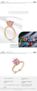 Macro detail of cushion cut pink high carbon diamond ring in 10K gold plated silver