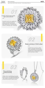Détails du poinçon S925 et du sertissage du diamant jaune sur la bague en argent de luxe