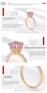 Detailed macro view of S925 silver ring with pink carbon diamond and 18k gold plating