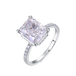 Radiant cut square diamond ring in S925 silver with pavé set accents for wedding