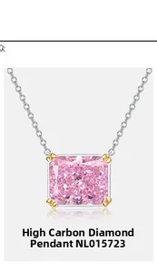 Macro shot of square pink radiant cut carbon diamond pendant necklace NL015723