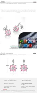 Macro shot of S925 silver earrings with pink cushion cut stones and star elements