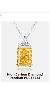Macro shot of Radiant-cut yellow high carbon diamond pendant with S925 silver setting