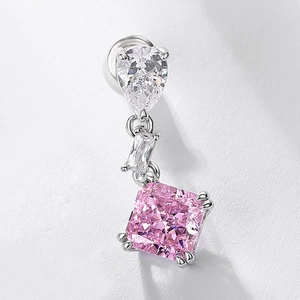 Luxurious S925 silver earrings with pear-cut clear stone and square pink carbon diamond