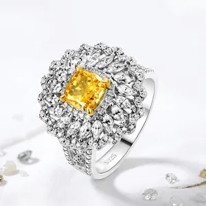 Bague Pendentif Convertible en Argent Sterling 925 avec Strass Jaune Tournesol Bijoux de Mode pour Femmes Luxueux