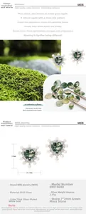 Détail macro de la boucle d'oreille cœur en argent S925 avec agate mousse et perles