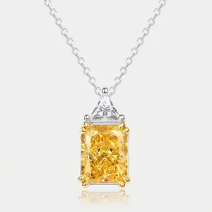Luxury 925 Sterling Silver Yellow Rectangular Rhinestone Pendant Only Without Chain Gold Plated Fashion Jewelry For Women