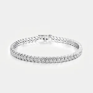 Hip Hop 925 Sterlingsilber V-Form Blatt Gliederarmband Für Herren Damen Iced Out Zirkonia Trendy Punk Streetwear Schmuck Geschenk