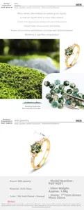 Macro detail of hexagonal green moss agate ring with marquise cut side diamonds