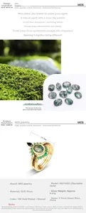 Detail view of S925 silver green moss agate ring with 10K gold plating and size dimensions