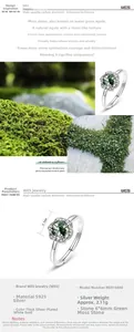 Macro detail of S925 silver ring featuring 6x6mm natural moss agate and adjustable band