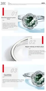 Detailed macro view showing the S925 sterling silver hallmark and green moss agate setting