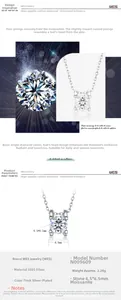 Detail of S925 sterling silver moissanite necklace with bull-head four-prong setting