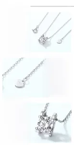 Macro detail of S925 sterling silver necklace showing moissanite setting and hallmark