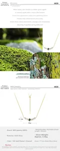 Detailed specs of S925 silver green moss agate necklace with size measurements