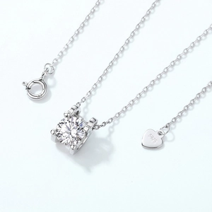 Classic S925 sterling silver moissanite necklace with a four-prong solitaire pendant
