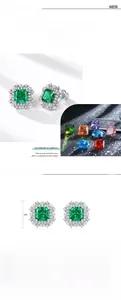 Macro de boucles d'oreilles halo en argent S925 avec diamant carbone vert taille émeraude