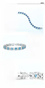 Detailed macro view of S925 sterling silver tennis bracelet with blue and white stones