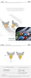 Macro detail of S925 silver bee earrings with yellow carbon diamond and dimensions