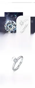 Detail of a 5.5mm moissanite stone in a four-prong setting with an adjustable S925 silver band