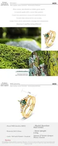 Vue détaillée du service de bagues en agate mousse argent S925 or 10K avec anneau en V