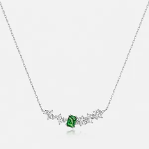 925 Sterling Silver Moss Agate Pendant Necklace For Women Vintage Electroplated Water Grass Agate Rhinestone Inlaid Jewelry