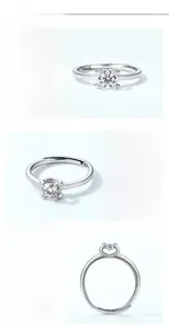 Macro detail of S925 sterling silver moissanite ring with adjustable band and four-prong setting