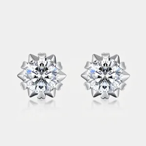 925 Sterling Silver Moissanite Stud Earrings Snowflake Shape Round Brilliant Cut With GRA Certificate For Women Jewelry Gift