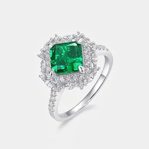 Bague et Pendentif Double Usage en Argent Sterling 925 avec Zirconia Vert Taille Émeraude Incrusté Bijoux de Mode Style Européen pour Femme
