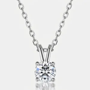 Pendentif Seul (Sans Chaîne) en Argent Sterling 925 Moissanite Rond Serti à Quatre Griffes Collier Femme Bijoux