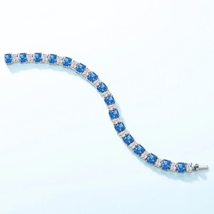 S925 sterling silver tennis bracelet with blue and white ice cut cubic zirconia stones