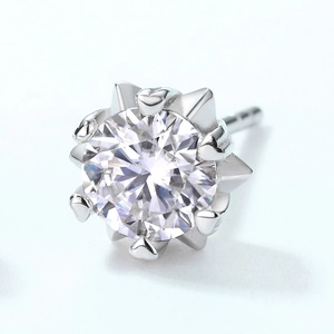 Classic snowflake S925 sterling silver moissanite stud earring with starburst setting
