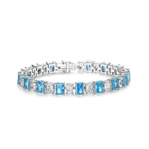 Luxurious S925 sterling silver tennis bracelet with blue and white ice cut cubic zirconia