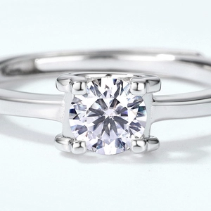 Classic S925 sterling silver moissanite ring featuring a brilliant round cut gemstone