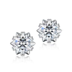 S925 silver moissanite stud earrings featuring a snowflake sunflower design with mirror reflection