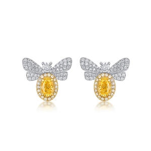 S925 silver honey bee stud earrings featuring yellow carbon diamonds and white stones