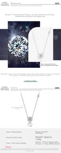 Detailed S925 sterling silver moissanite necklace specifications and sizing guide