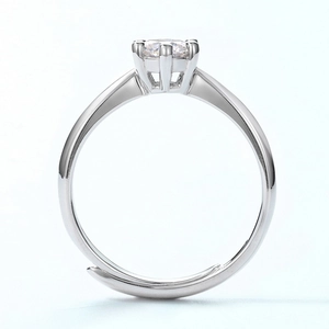 Elegant S925 sterling silver moissanite ring with classic six-prong setting and open band