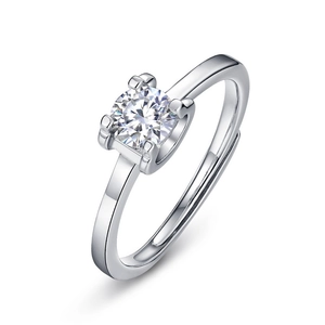 Classic S925 sterling silver moissanite ring with four-prong round solitaire setting