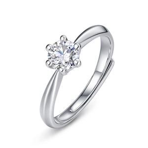 Classic S925 sterling silver six-prong moissanite ring with adjustable band for weddings