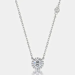 925 Sterling Silver Moissanite Halo Pendant Necklace For Women Elegant Round Moissanite Jewelry With GRA Certificate