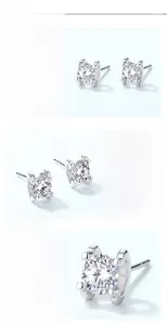 Detail view of S925 sterling silver moissanite stud earrings with 4-claw manual setting