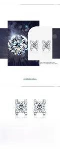 Macro detail of S925 sterling silver four-prong moissanite stud earring with 5mm stone