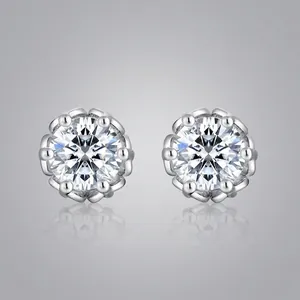 S925 Sterling Silver Moissanite Stud Earrings For Women Six Prong Snowflake Sparkling Round Cut Jewelry With GRA Certificate